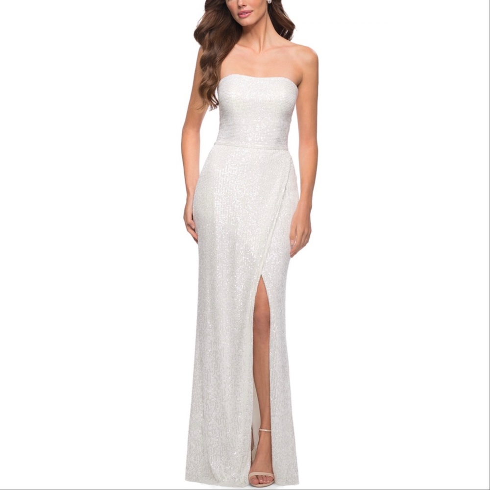NEW La Femme 29681 Sequin Strapless Faux Wrap Skirt Dress Size 6